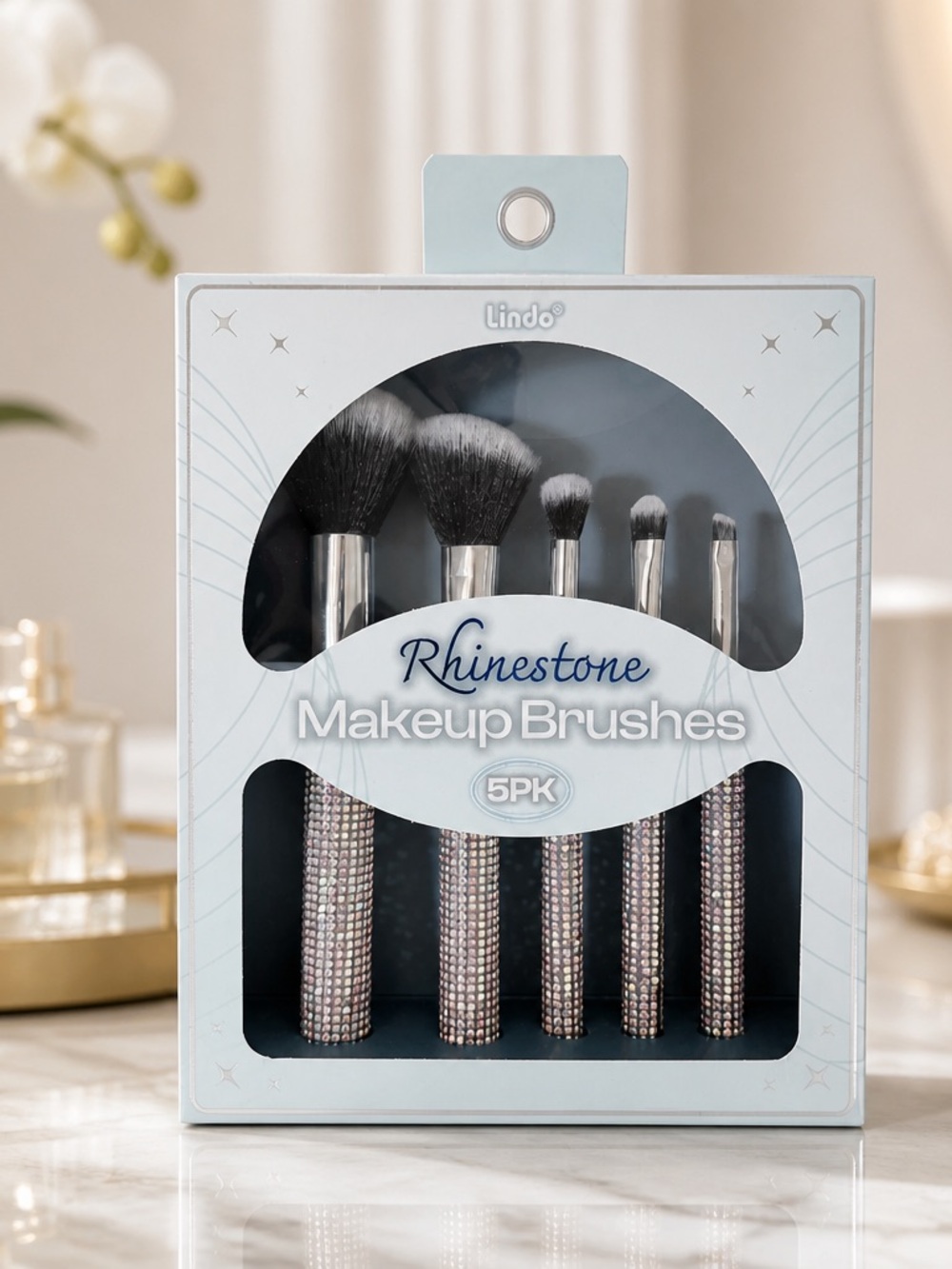 Lindo Rhinestone Makeup Brushes 5 Piece Set Silver New